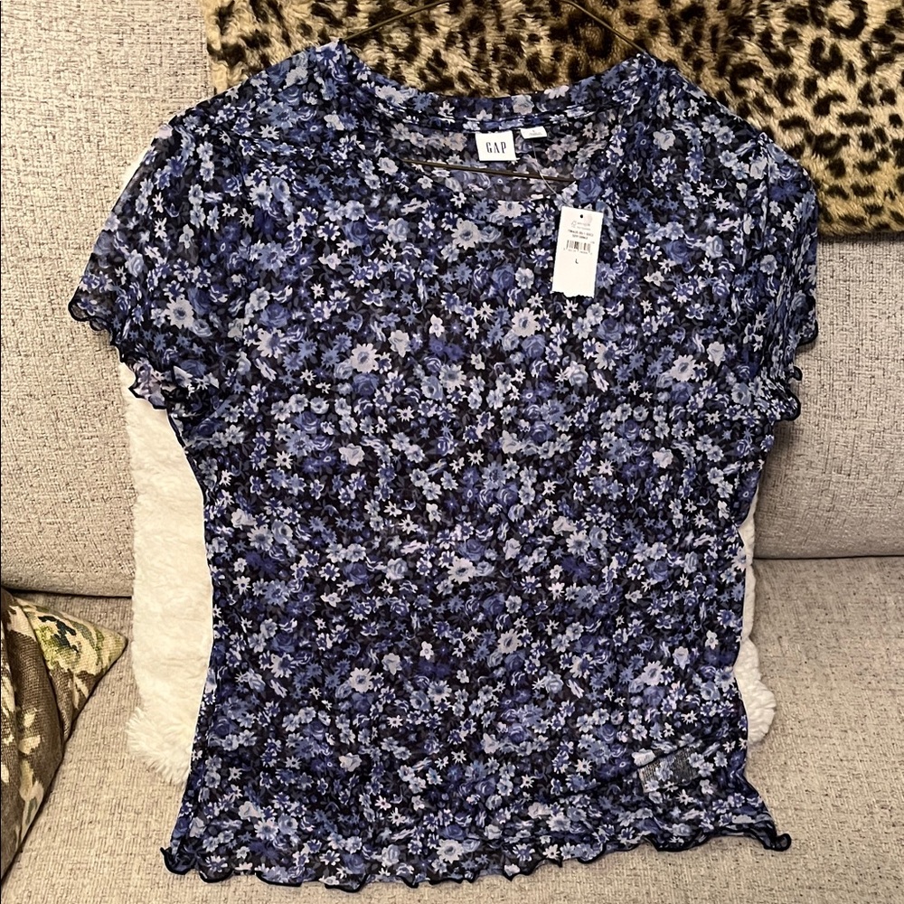 NWT NEW GAP Women's Navy Floral Short Sleeve Top